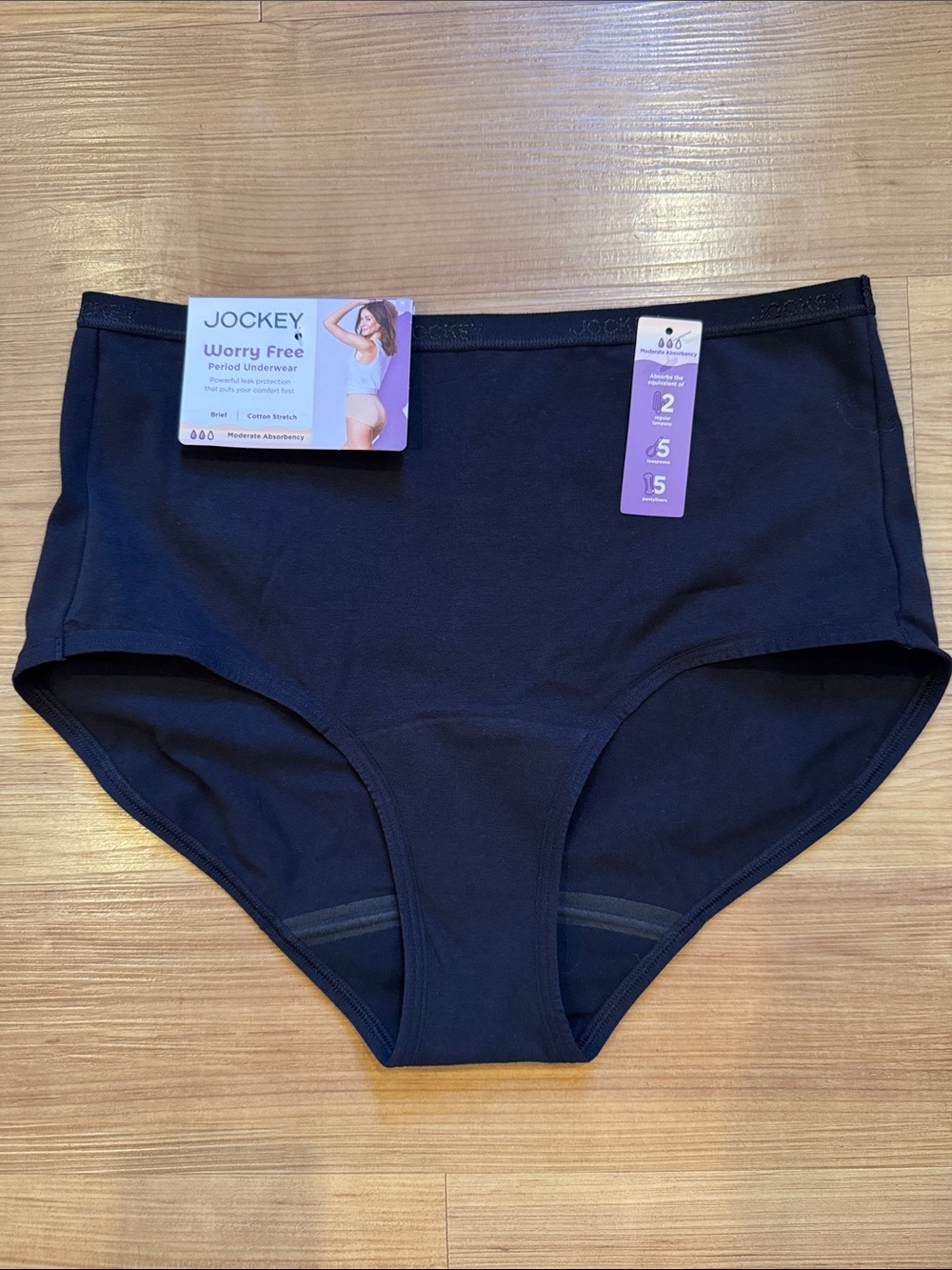 NWT Jockey Black Worry Free High-Rise Period Underwear